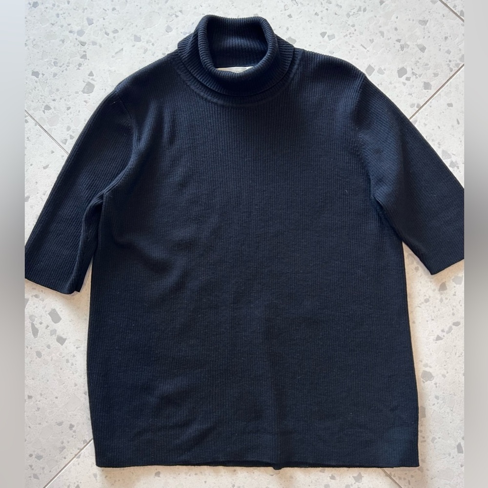 Vintage 90s Jones New York Ribbed Elbow Sleeve Turtleneck Sweater - Picture 3 of 5